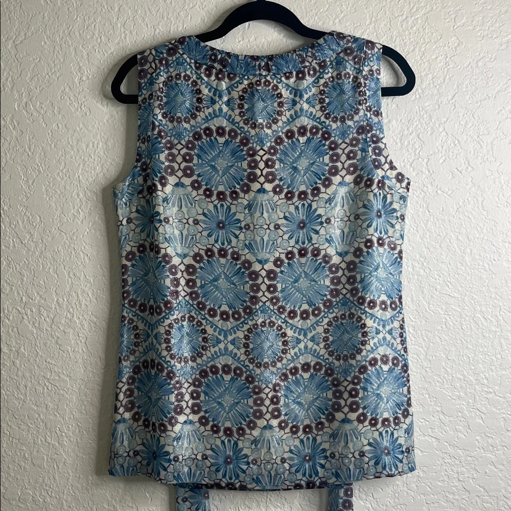 Tory Burch Metallic Silk Blend Top in Bahama Castillo Print Sz 6
